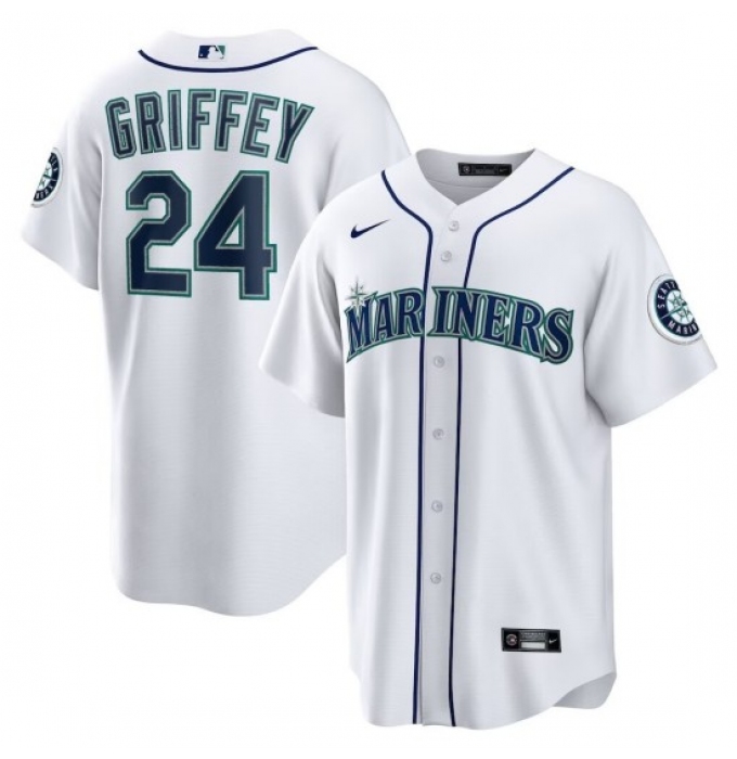 Men's Seattle Mariners #24 Ken Griffey Jr. White Cool Base Jersey