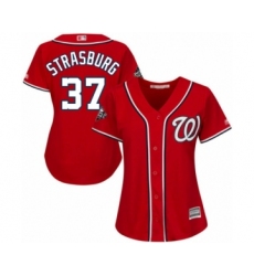 Women's Washington Nationals #37 Stephen Strasburg Authentic Red Alternate 1 Cool Base 2019 World Series Bound Baseball Jersey