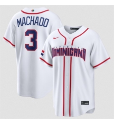 Men's Dominican Republic Baseball #3 Manny Machado White 2026 World Baseball Classic Home Stadium Stitched Jersey