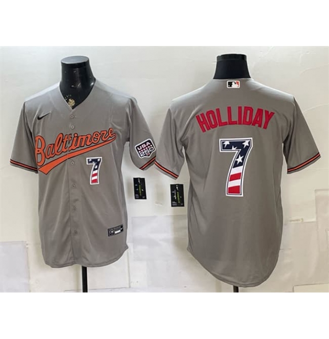 Men's Baltimore Orioles #7 Jackson Holliday Gray USA 250 Fourth of July Home Stitched Baseball Jersey