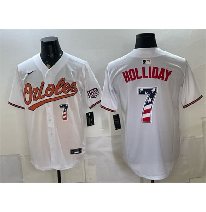 Men's Baltimore Orioles #7 Jackson Holliday White USA 250 Fourth of July Home Stitched Baseball Jersey