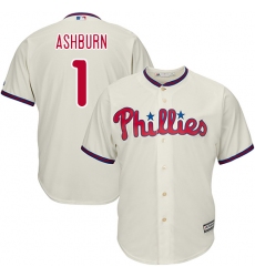Youth Majestic Philadelphia Phillies #1 Richie Ashburn Authentic Cream Alternate Cool Base MLB Jersey