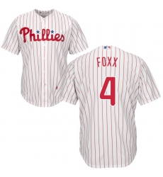 Youth Majestic Philadelphia Phillies #4 Jimmy Foxx Authentic White/Red Strip Home Cool Base MLB Jersey
