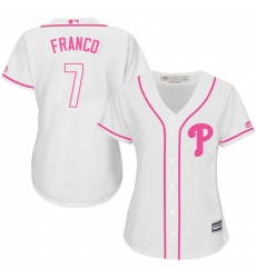 Women's Majestic Philadelphia Phillies #7 Maikel Franco Replica White Fashion Cool Base MLB Jersey
