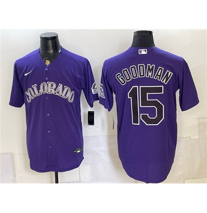 Men's Colorado Rockies #15 Hunter Goodman Purple Stitched Baseball Jersey