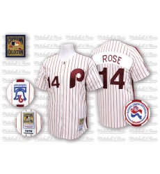 Men's Mitchell and Ness Philadelphia Phillies #14 Pete Rose Authentic White/Red Strip Throwback MLB Jersey