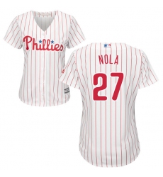 Women's Majestic Philadelphia Phillies #27 Aaron Nola Replica White/Red Strip Home Cool Base MLB Jersey
