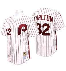 Men's Mitchell and Ness Philadelphia Phillies #32 Steve Carlton Replica White/Red Strip Throwback MLB Jersey