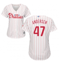 Women's Majestic Philadelphia Phillies #47 Larry Andersen Replica White/Red Strip Home Cool Base MLB Jersey