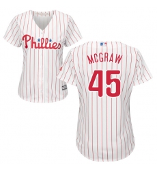 Women's Majestic Philadelphia Phillies #45 Tug McGraw Replica White/Red Strip Home Cool Base MLB Jersey