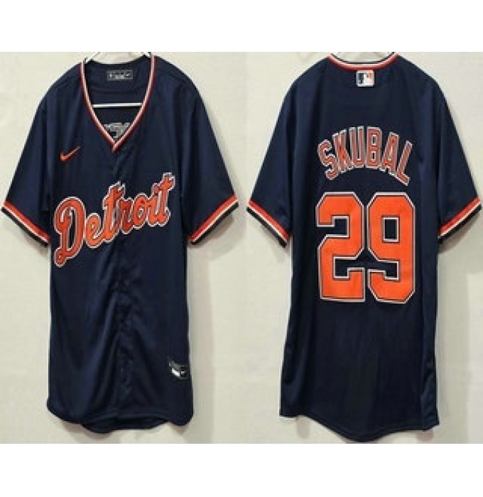 Men's Detroit Tigers #29 Tarik Skubal Navy Cool Base Jersey