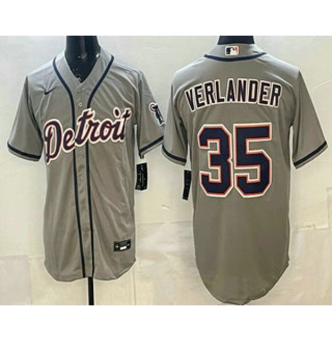 Men's Detroit Tigers #35 Justin Verlander Grey Cool Base Jersey