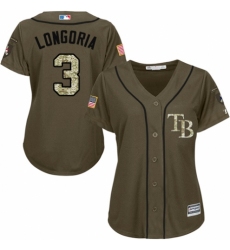 Women's Majestic Tampa Bay Rays #3 Evan Longoria Authentic Green Salute to Service MLB Jersey
