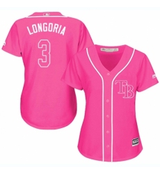 Women's Majestic Tampa Bay Rays #3 Evan Longoria Authentic Pink Fashion Cool Base MLB Jersey