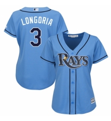 Women's Majestic Tampa Bay Rays #3 Evan Longoria Replica Light Blue Alternate 2 Cool Base MLB Jersey