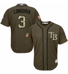 Youth Majestic Tampa Bay Rays #3 Evan Longoria Authentic Green Salute to Service MLB Jersey