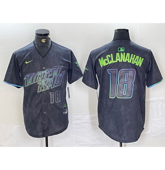 Men's Tampa Bay Rays #18 Shane McClanahan Number Charcoal 2024 City Connect Limited Stitched Jersey