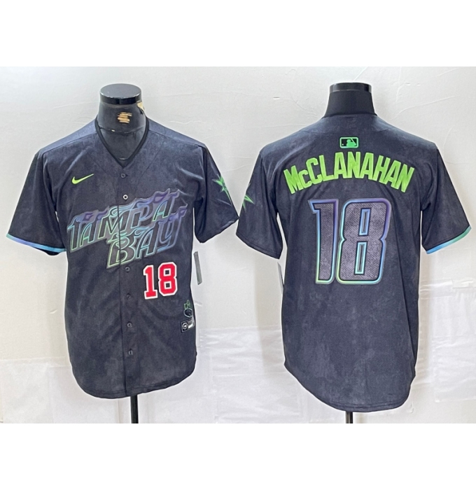 Men's Tampa Bay Rays #18 Shane McClanahan Number Charcoal 2024 City Connect Limited Stitched Jerseys