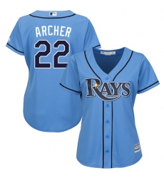 Women's Majestic Tampa Bay Rays #22 Chris Archer Replica Light Blue Alternate 2 Cool Base MLB Jersey