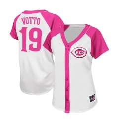 Women's Majestic Cincinnati Reds #19 Joey Votto Authentic White/Pink Splash Fashion MLB Jersey