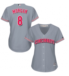 Women's Majestic Cincinnati Reds #8 Joe Morgan Authentic Grey Road Cool Base MLB Jersey