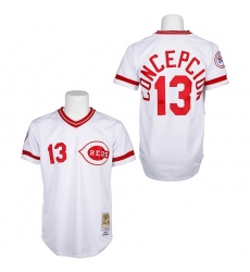 Men's Mitchell and Ness Cincinnati Reds #13 Dave Concepcion Authentic White Throwback MLB Jersey