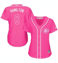 Women's Majestic Cincinnati Reds #6 Billy Hamilton Authentic Pink Fashion Cool Base MLB Jersey