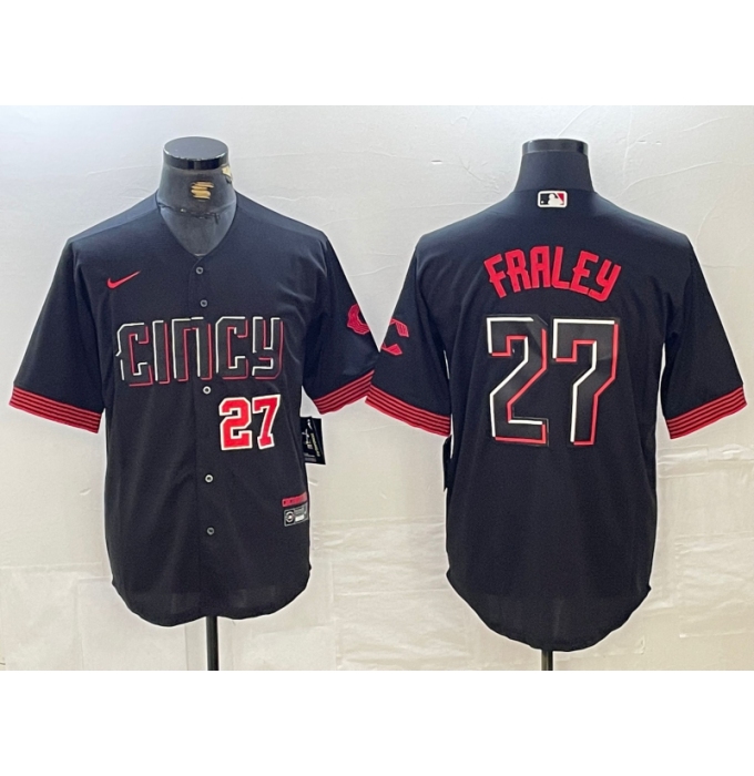 Men's Cincinnati Reds #27 Jake Fraley Number Black 2023 City Connect Cool Base Stitched Jerseys