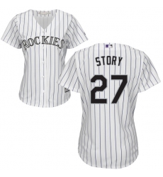 Women's Majestic Colorado Rockies #27 Trevor Story Authentic White Home Cool Base MLB Jersey