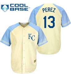 Men's Majestic Kansas City Royals #13 Salvador Perez Authentic Cream Exclusive Vintage Cool Base MLB Jersey