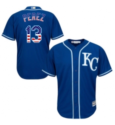 Men's Majestic Kansas City Royals #13 Salvador Perez Replica Royal Blue USA Flag Fashion MLB Jersey
