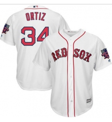 Men's Majestic Boston Red Sox #34 David Ortiz Replica White Home Retirement Patch Cool Base MLB Jersey