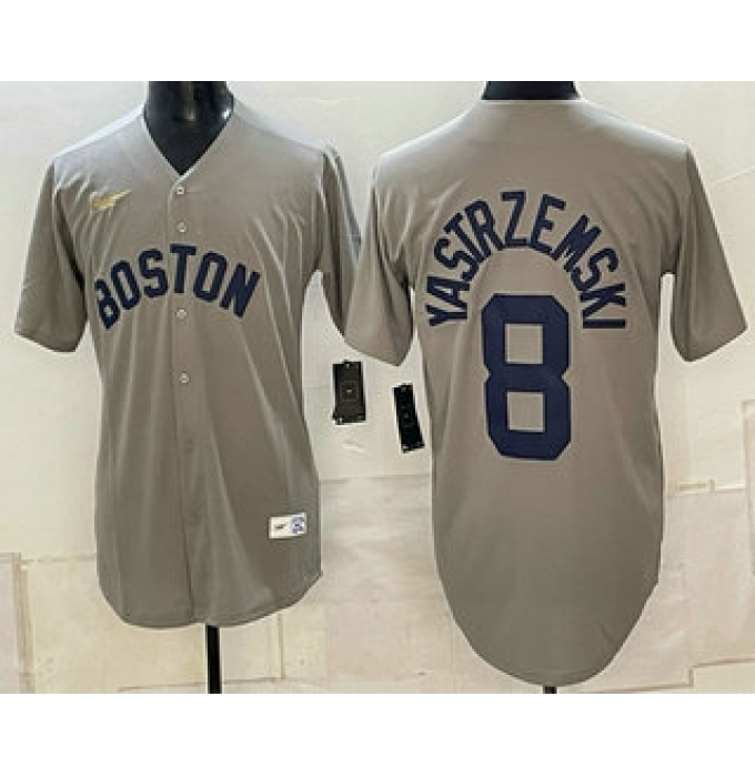 Men's Boston Red Sox #8 Carl Yastrzemski Grey Cooperstown Collection Limited Stitched Jersey