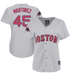 Women's Majestic Boston Red Sox #45 Pedro Martinez Authentic Grey Road 2018 World Series Champions MLB Jersey