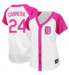 Women's Majestic Detroit Tigers #24 Miguel Cabrera Authentic White/Pink Splash Fashion MLB Jersey
