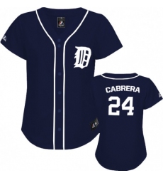 Women's Majestic Detroit Tigers #24 Miguel Cabrera Replica Navy Blue MLB Jersey