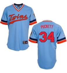 Men's Majestic Minnesota Twins #34 Kirby Puckett Authentic Light Blue Cooperstown Throwback MLB Jersey