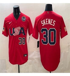 Men's USA Baseball #30 Paul Skenes Red 2026 World Baseball Classic United States 250th Anniversary Stadium Stitched Jersey