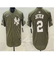 Men's New York Yankees #2 Derek Jeter Olive Pinstripe 2026 Armed Forces Day Salute To Service Jersey