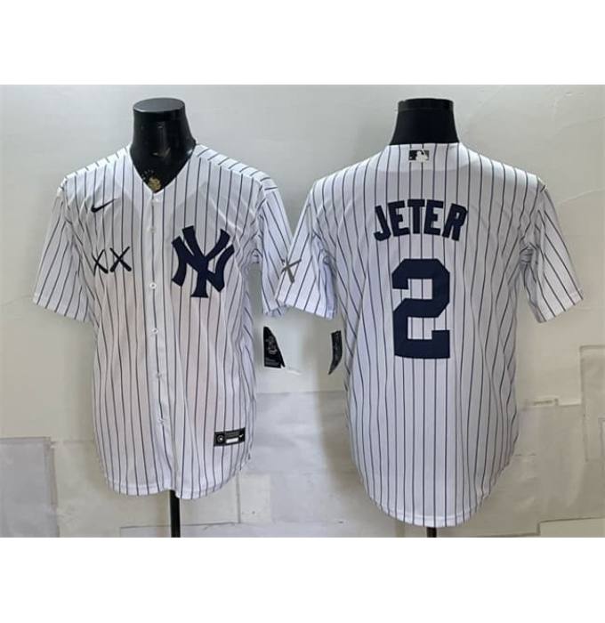 Men's New York Yankees x KAWS #2 Derek Jeter White Stadium Stitched Baseball Jersey