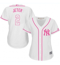 Women's Majestic New York Yankees #2 Derek Jeter Authentic White Fashion Cool Base MLB Jersey