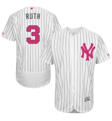 Men's Majestic New York Yankees #3 Babe Ruth Authentic White 2016 Mother's Day Fashion Flex Base MLB Jersey
