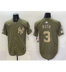Men's New York Yankees #3 Babe Ruth Olive 2026 Armed Forces Day Stitched Baseball Jersey