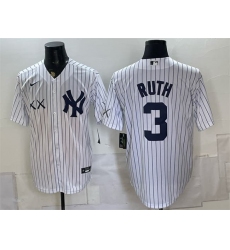 Men's New York Yankees x KAWS #3 Babe Ruth White Stadium Stitched Baseball Jersey