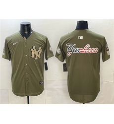 Men's New York Yankees Team Big Logo Olive 2026 Armed Forces Day Stitched Baseball Jersey
