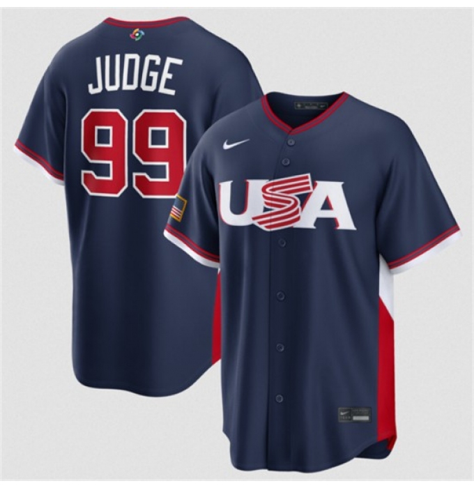 Men's USA Baseball #99 Aaron Judge Navy 2026 World Baseball Classic Road Stadium Stitched Jersey