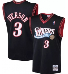 Men's Philadelphia 76ers #3 Allen Iverson Black Throwback Basketbal Jersey