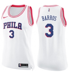 Women's Nike Philadelphia 76ers #3 Dana Barros Swingman White/Pink Fashion NBA Jersey