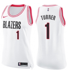 Women's Nike Portland Trail Blazers #1 Evan Turner Swingman White/Pink Fashion NBA Jersey