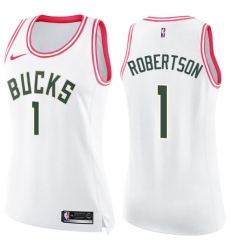 Women's Nike Milwaukee Bucks #1 Oscar Robertson Swingman White/Pink Fashion NBA Jersey